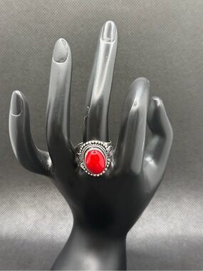 Sterling Sterling Red sea coral Oval Statement Ring Sz 9